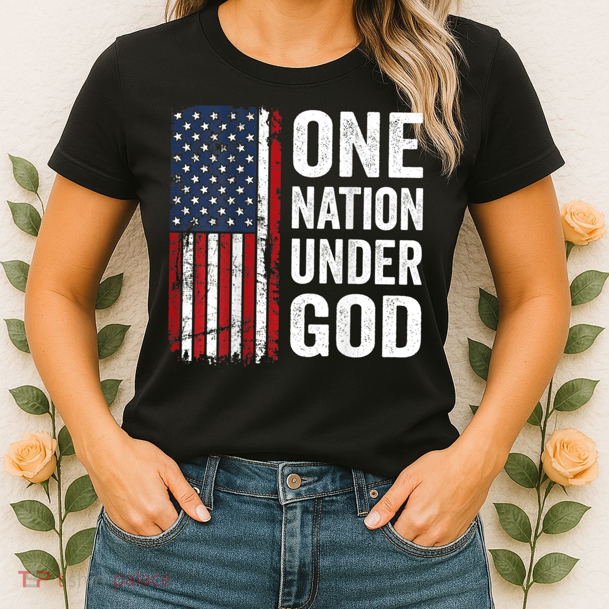 One Nation Under God Patriotic Christian Usa Flag Women's T-Shirt