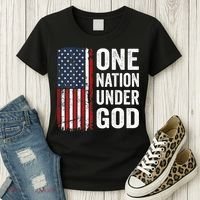 One Nation Under God Patriotic Christian Usa Flag Women's T-Shirt thumb 3