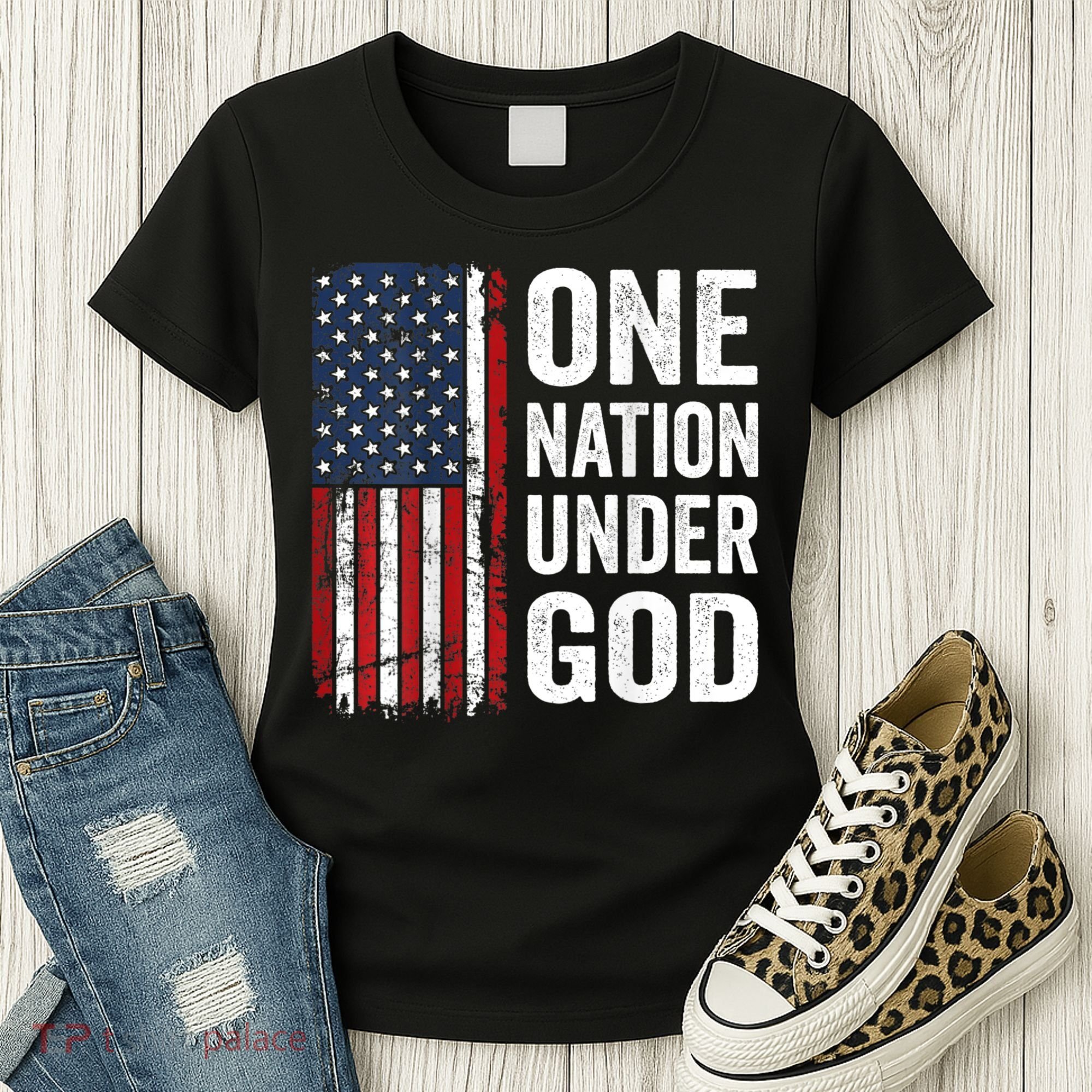 One Nation Under God Patriotic Christian Usa Flag Women's T-Shirt