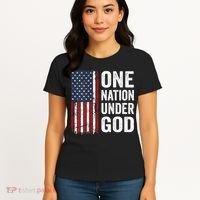 One Nation Under God Patriotic Christian Usa Flag Women's T-Shirt thumb 4