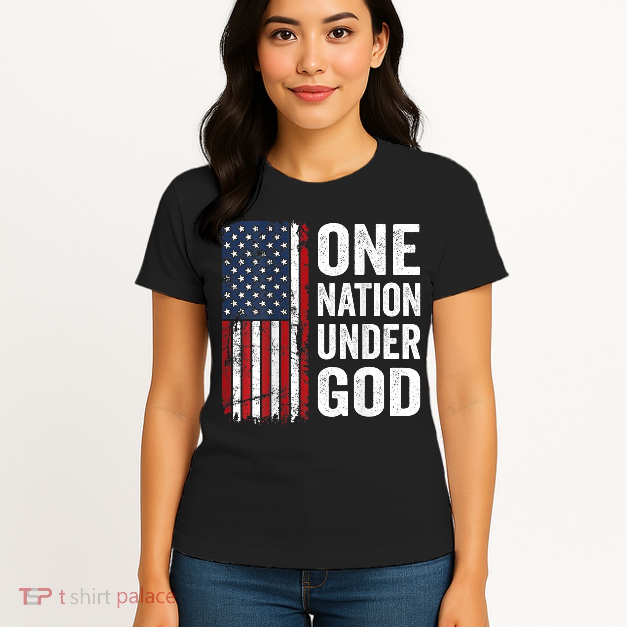 One Nation Under God Patriotic Christian Usa Flag Women's T-Shirt