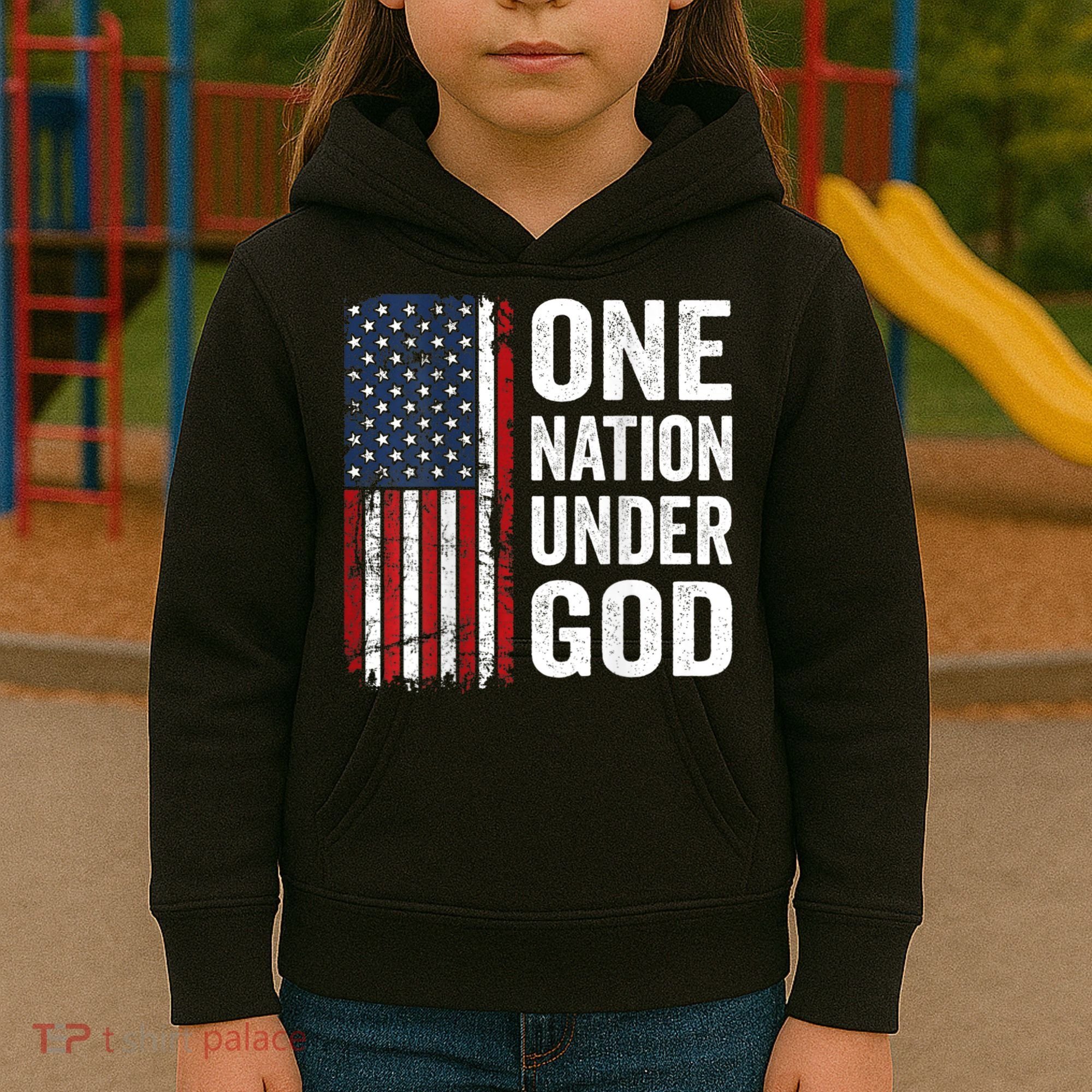 One Nation Under God Patriotic Christian Usa Flag Kids Hoodie