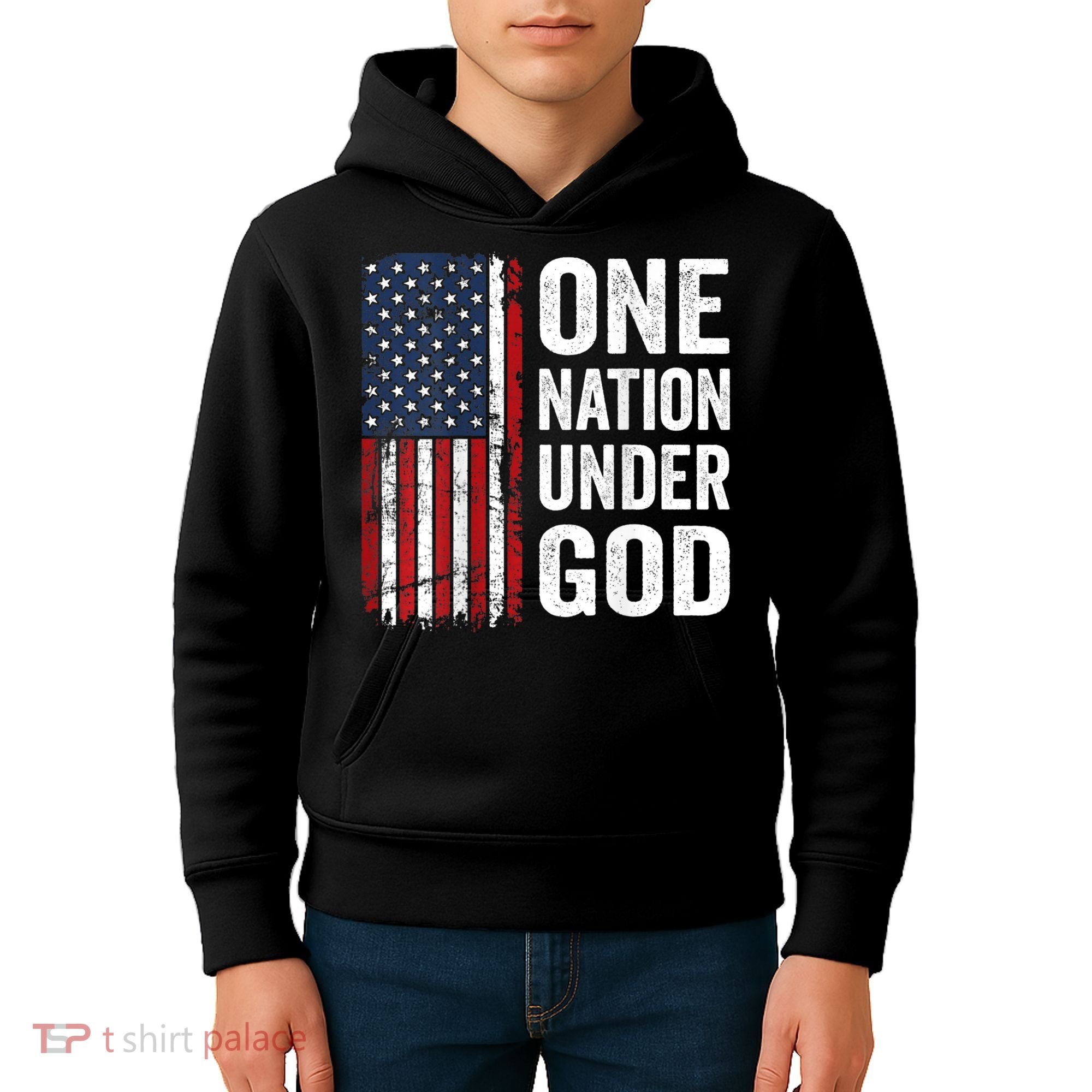One Nation Under God Patriotic Christian Usa Flag Kids Hoodie
