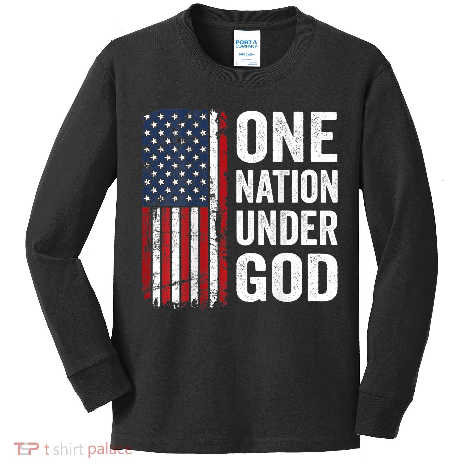 One Nation Under God Patriotic Christian Usa Flag Kids Long Sleeve Shirt