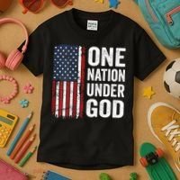 One Nation Under God Patriotic Christian Usa Flag Kids T-Shirt thumb 3
