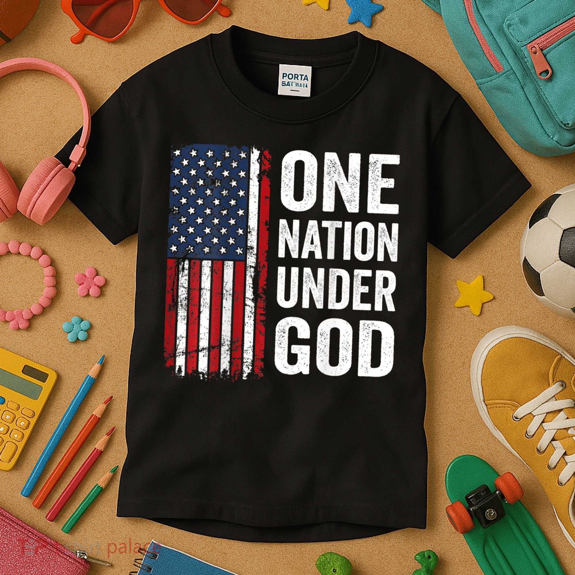 One Nation Under God Patriotic Christian Usa Flag Kids T-Shirt