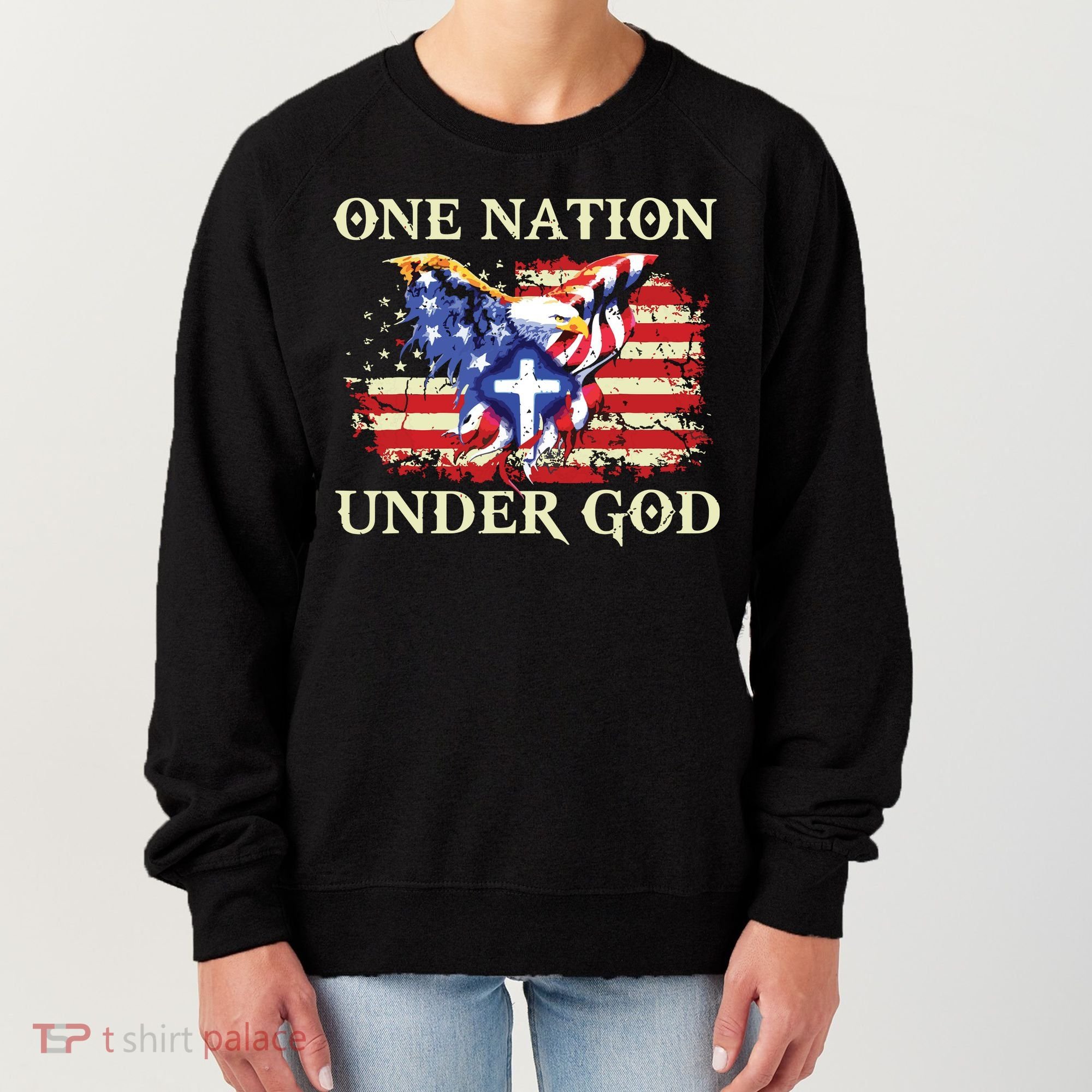 One Nation Under God Patriotic Usa Christian Women's Sweatshirt