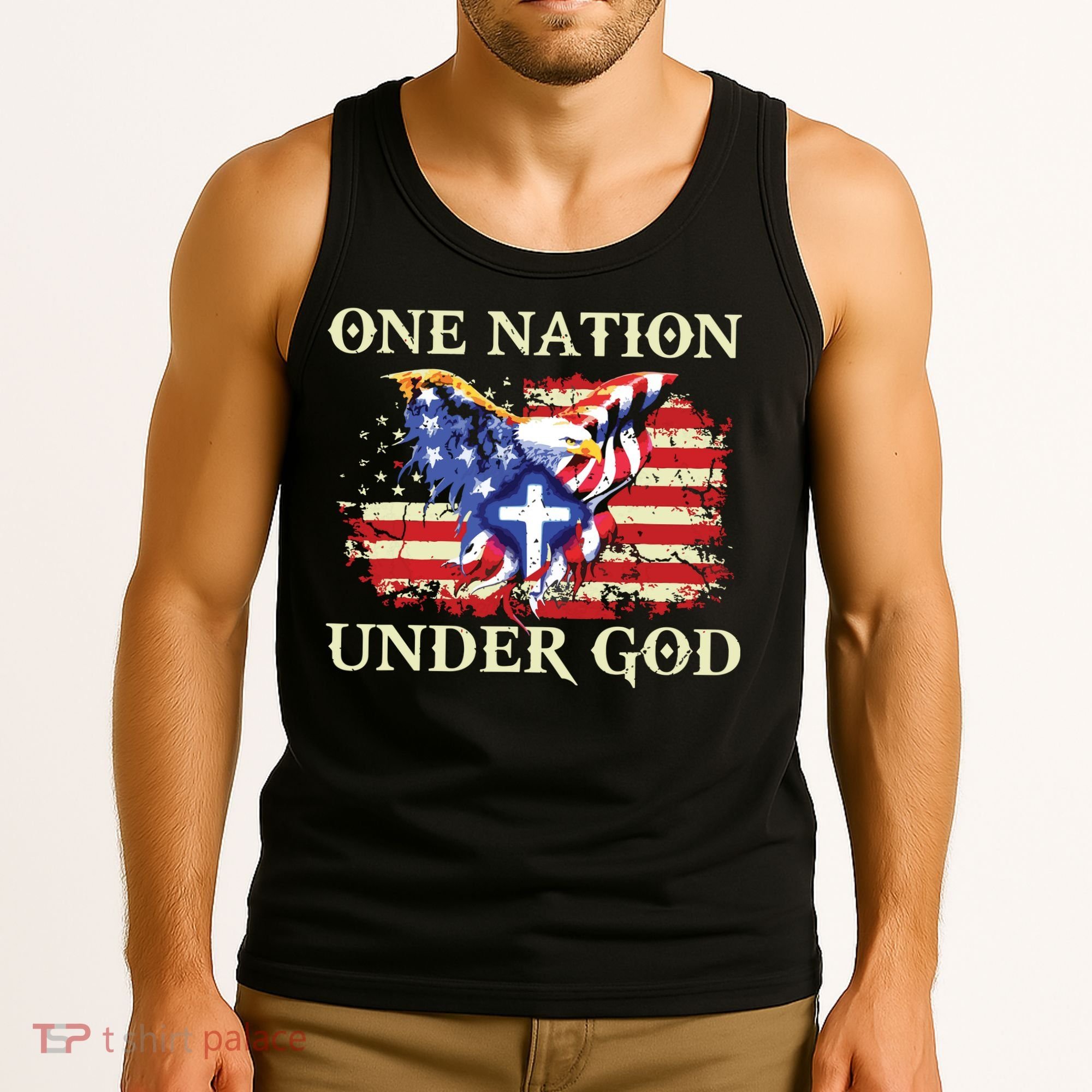 One Nation Under God Patriotic Usa Christian Tank Top