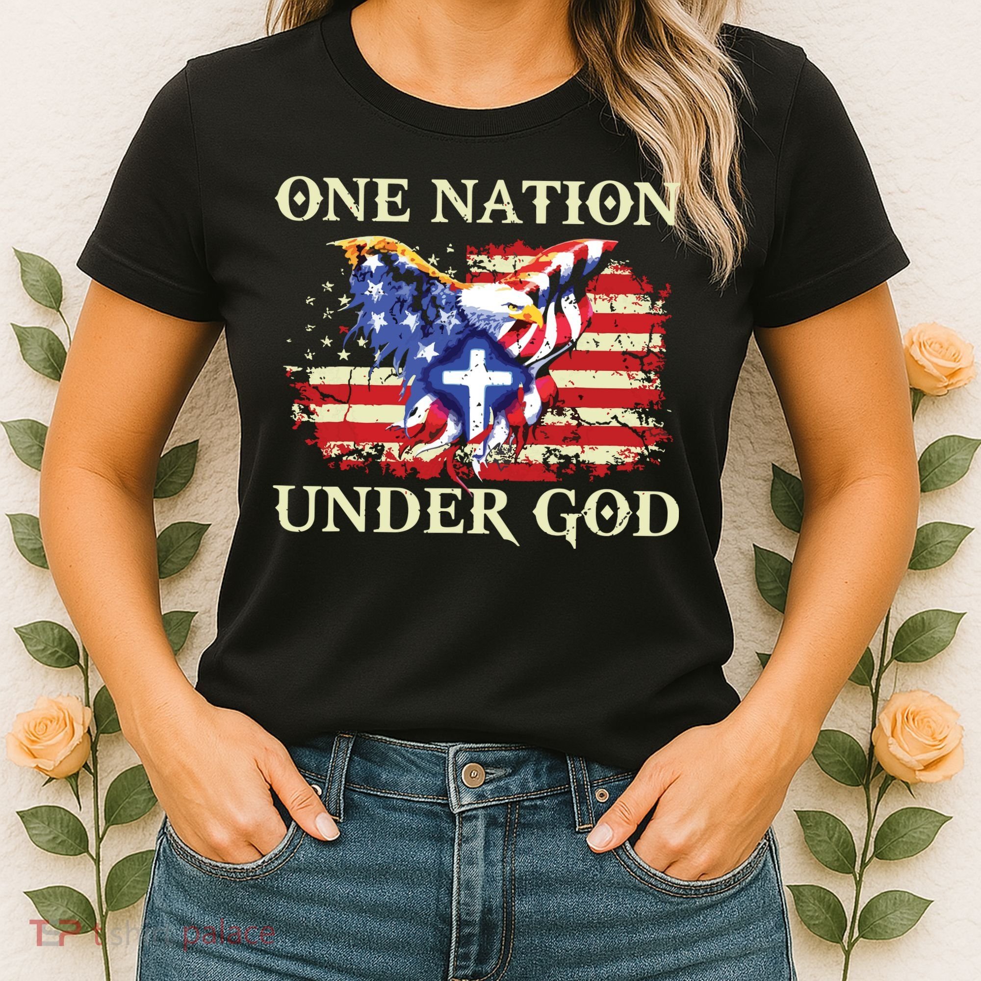 One Nation Under God Patriotic Usa Christian Women's T-Shirt