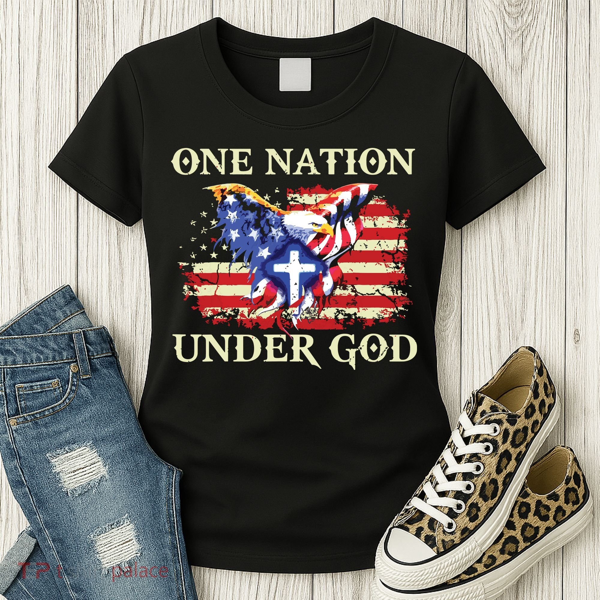 One Nation Under God Patriotic Usa Christian Women's T-Shirt