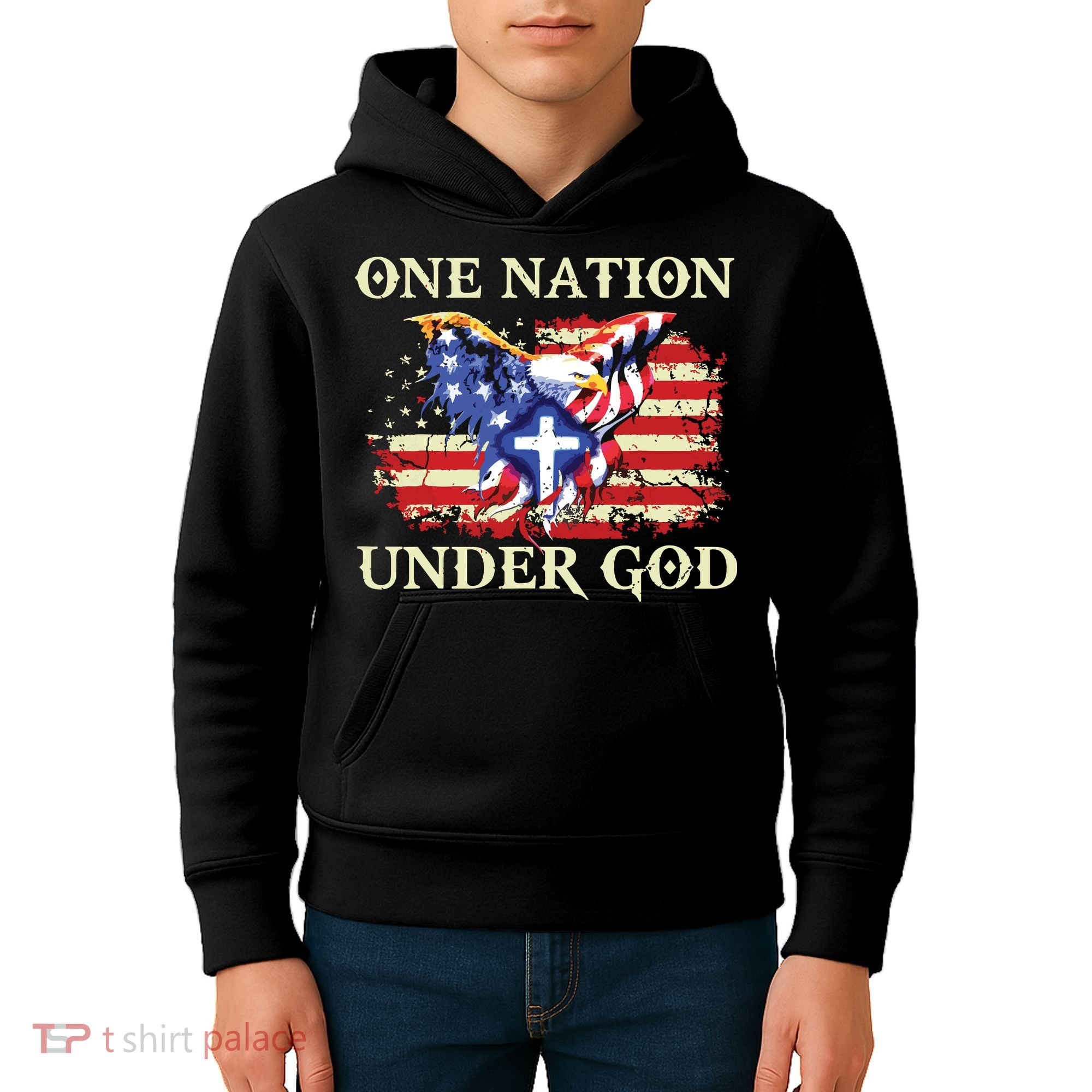 One Nation Under God Patriotic Usa Christian Kids Hoodie