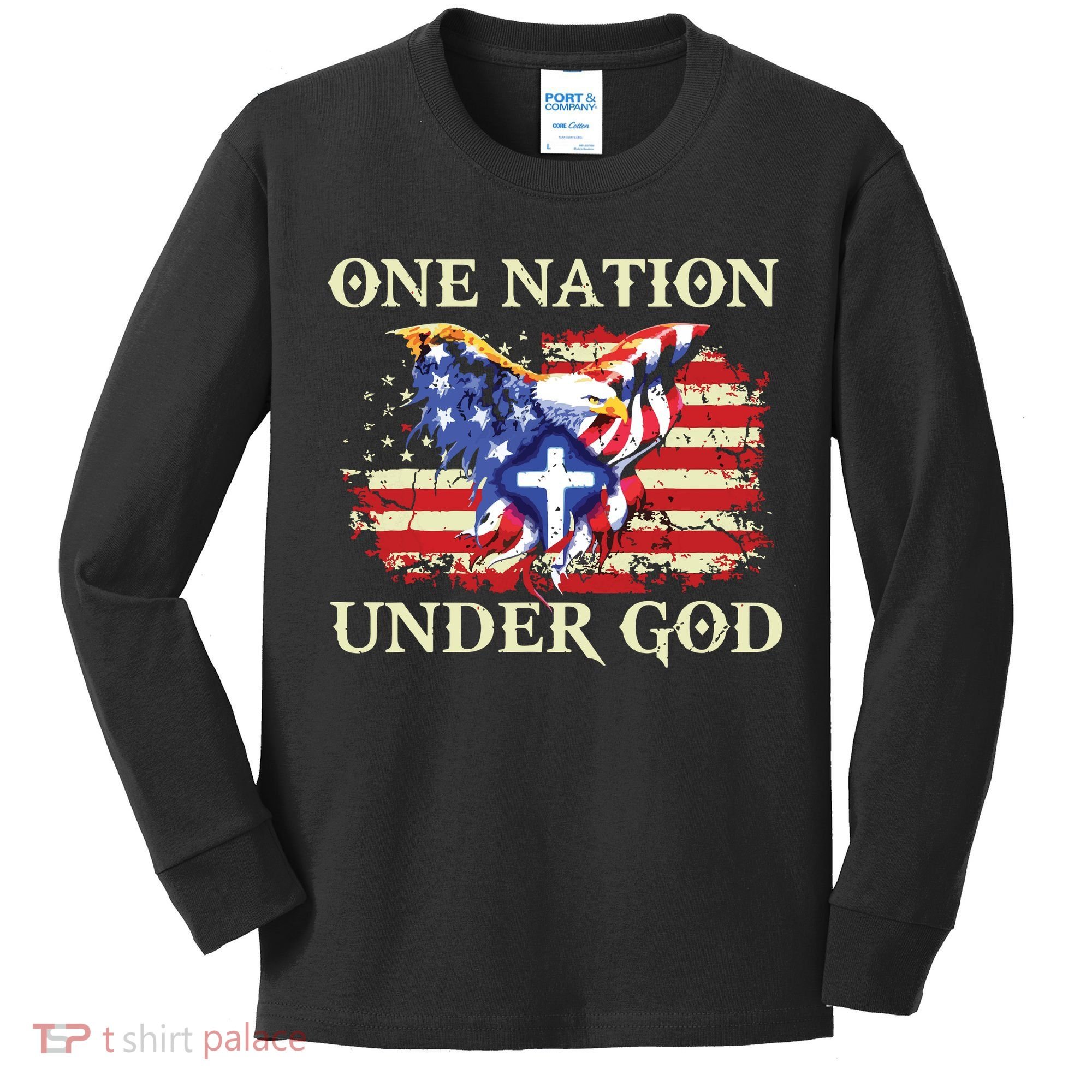 One Nation Under God Patriotic Usa Christian Kids Long Sleeve Shirt