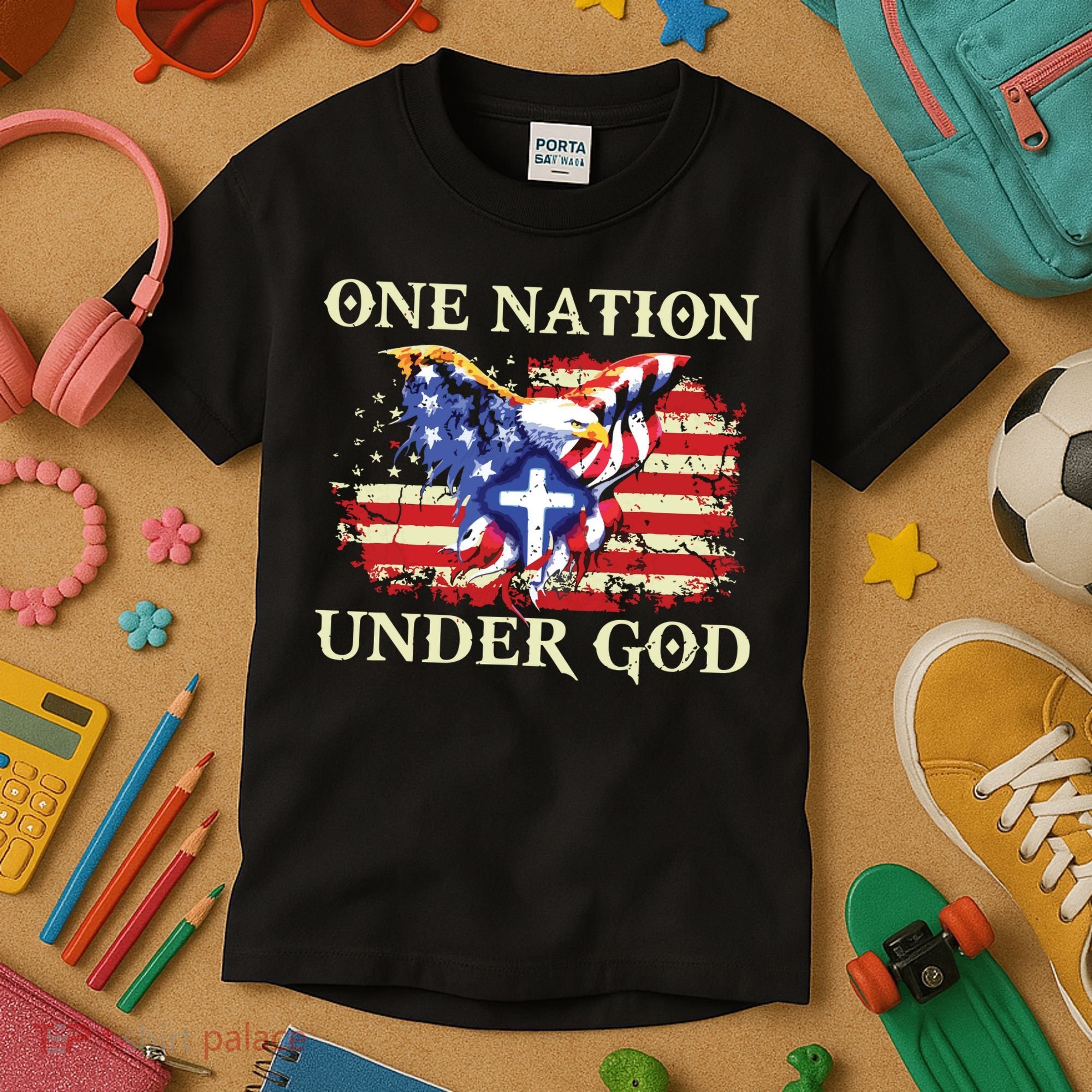 One Nation Under God Patriotic Usa Christian Kids T-Shirt