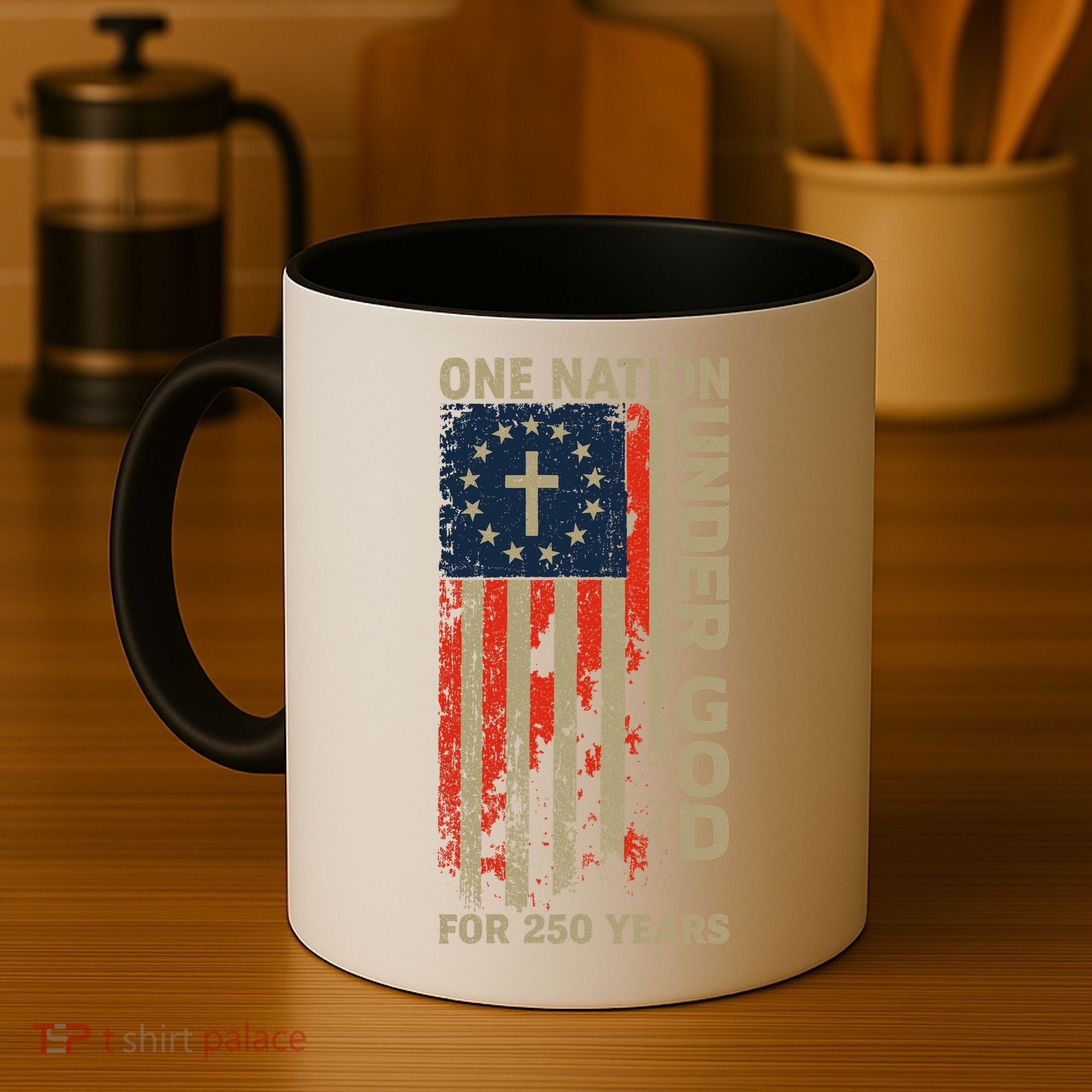 One Nation Under God For 250 Years Distressed Grunge USA Flag Coffee Mug