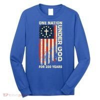 One Nation Under God For 250 Years Distressed Grunge USA Flag Long Sleeve Shirt thumb 0