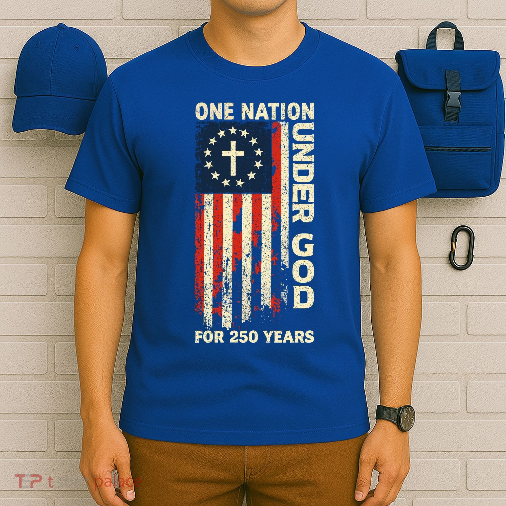 One Nation Under God For 250 Years Distressed Grunge USA Flag T-Shirt