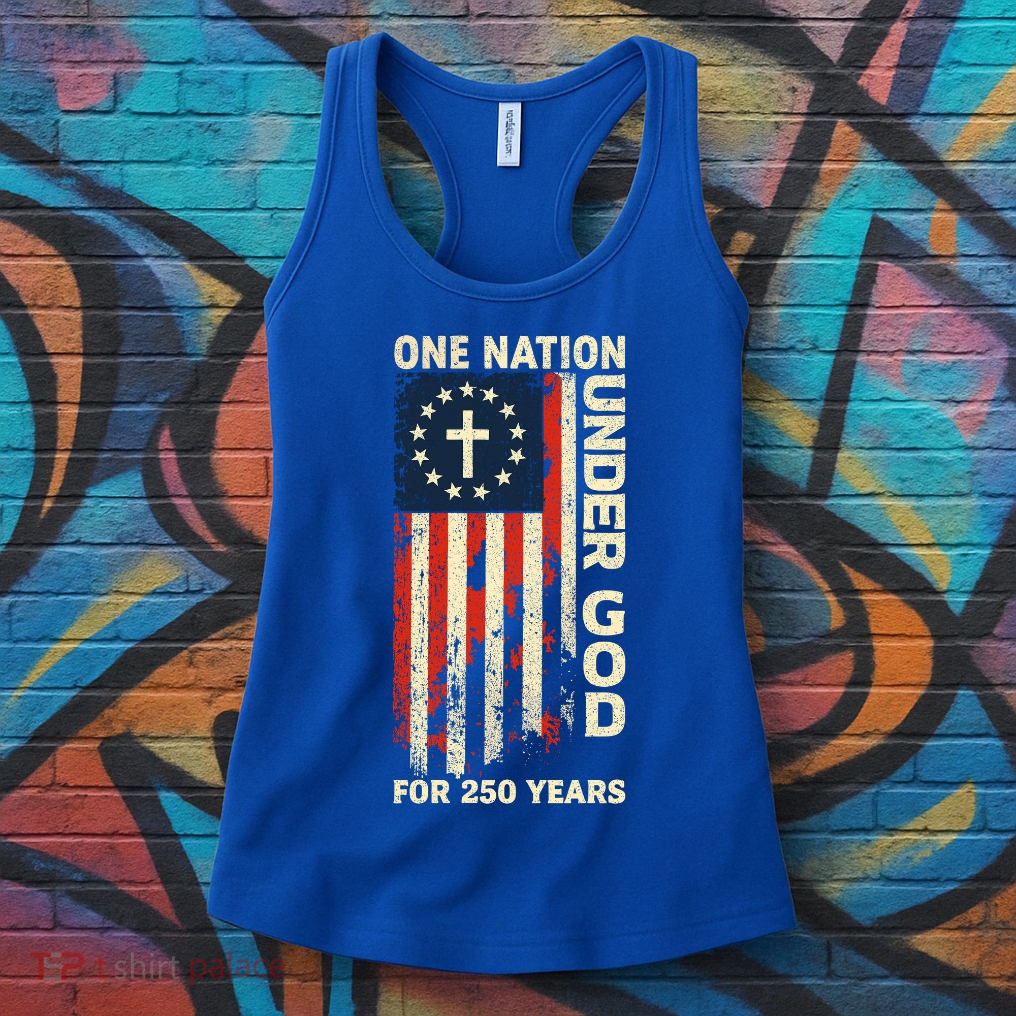 One Nation Under God For 250 Years Distressed Grunge USA Flag Women's Tank Top
