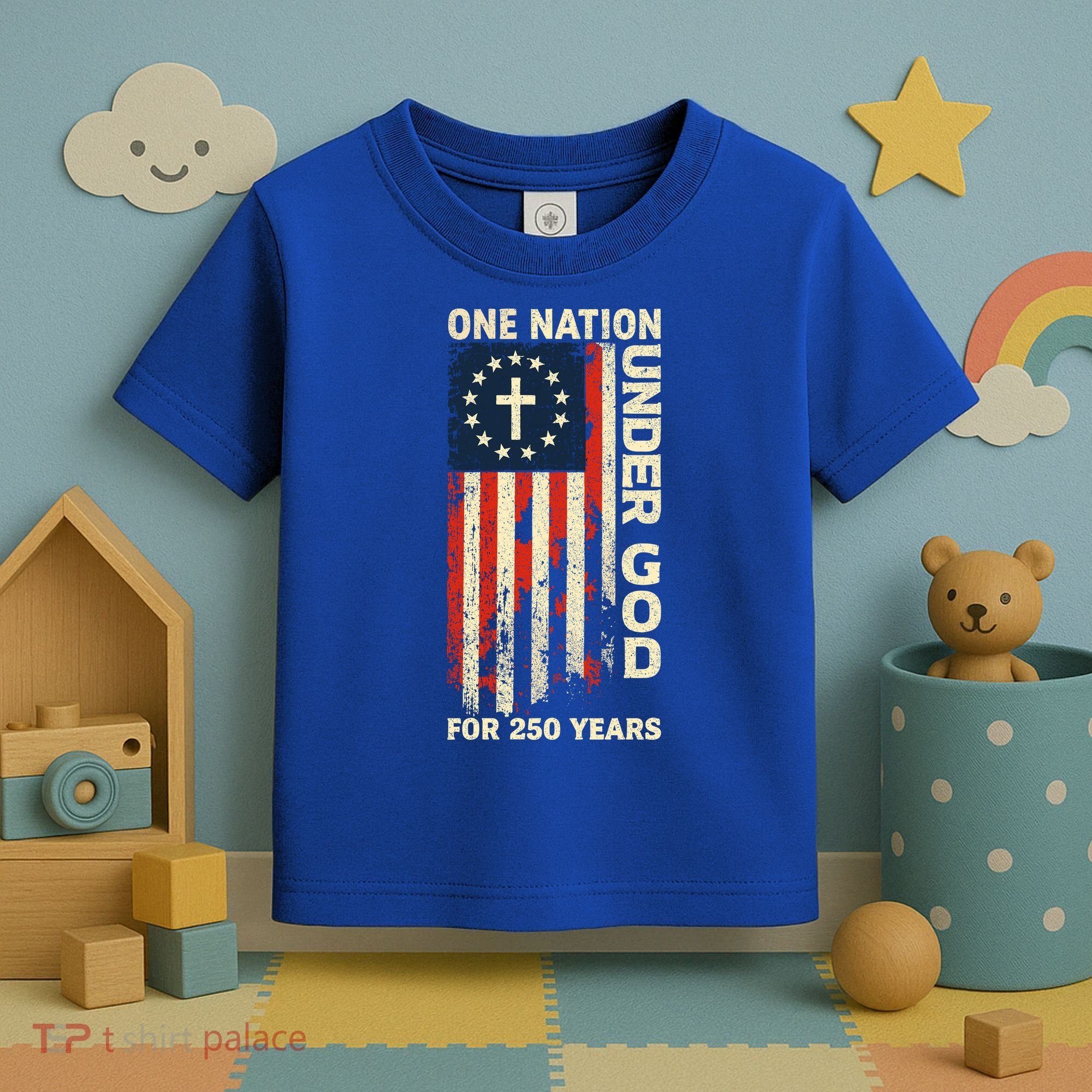 One Nation Under God For 250 Years Distressed Grunge USA Flag Toddler T-Shirt