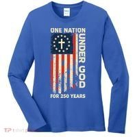 One Nation Under God For 250 Years Distressed Grunge USA Flag Women's Long Sleeve Shirt thumb 0