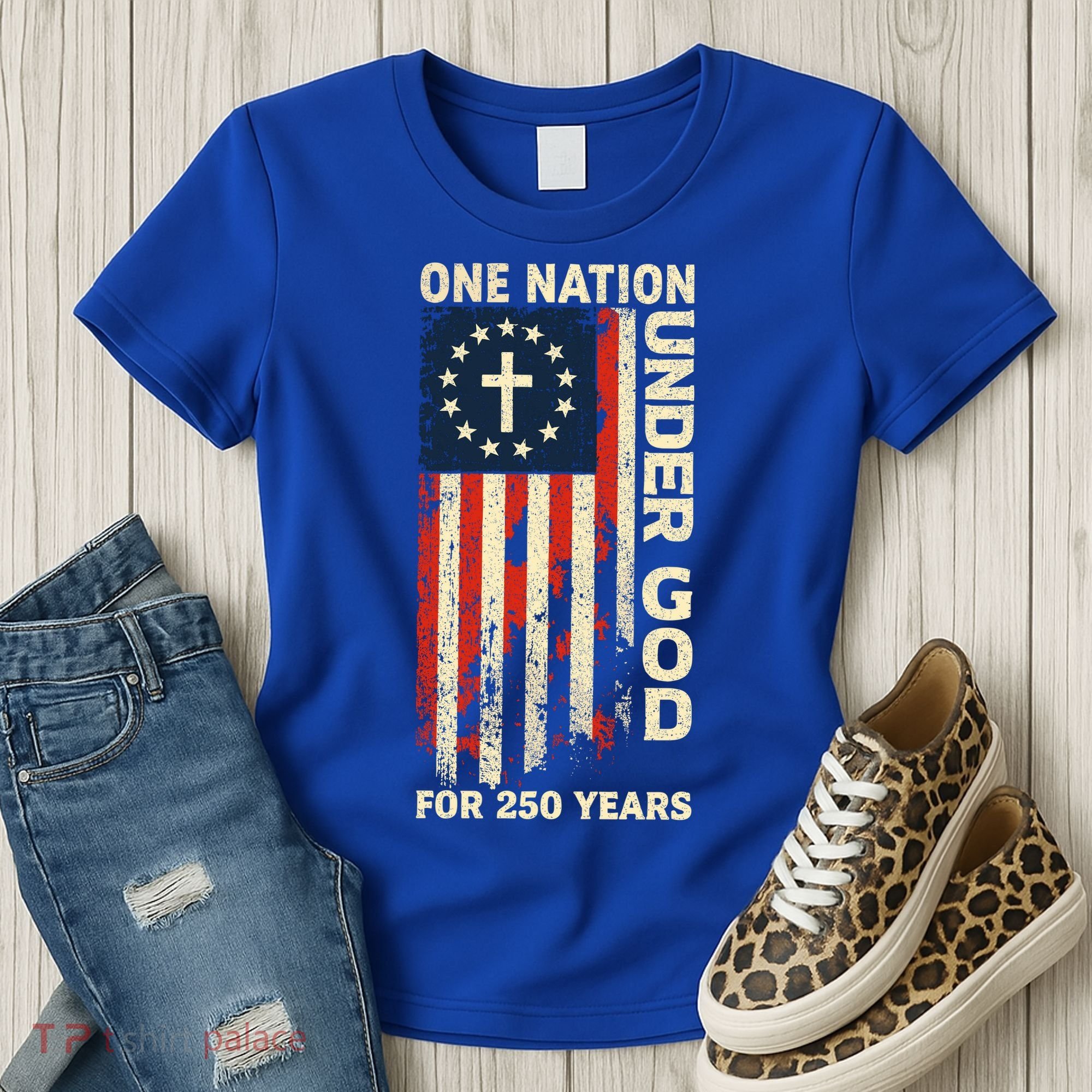 One Nation Under God For 250 Years Distressed Grunge USA Flag Women's T-Shirt