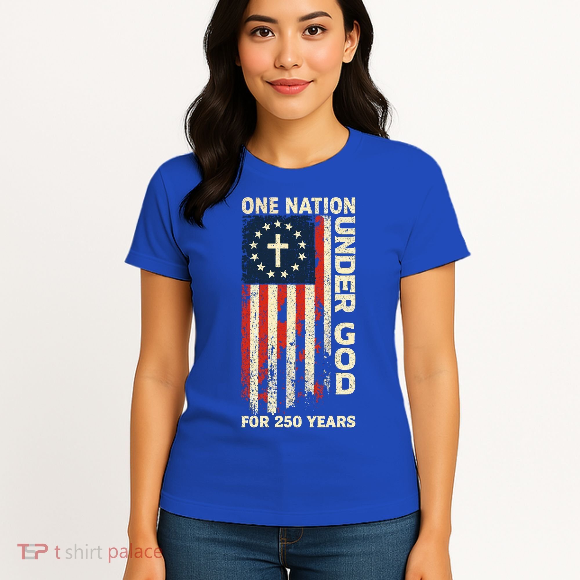 One Nation Under God For 250 Years Distressed Grunge USA Flag Women's T-Shirt