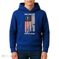 One Nation Under God For 250 Years Distressed Grunge USA Flag Kids Hoodie thumb 4