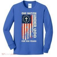 One Nation Under God For 250 Years Distressed Grunge USA Flag Kids Long Sleeve Shirt thumb 0