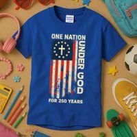 One Nation Under God For 250 Years Distressed Grunge USA Flag Kids T-Shirt thumb 3