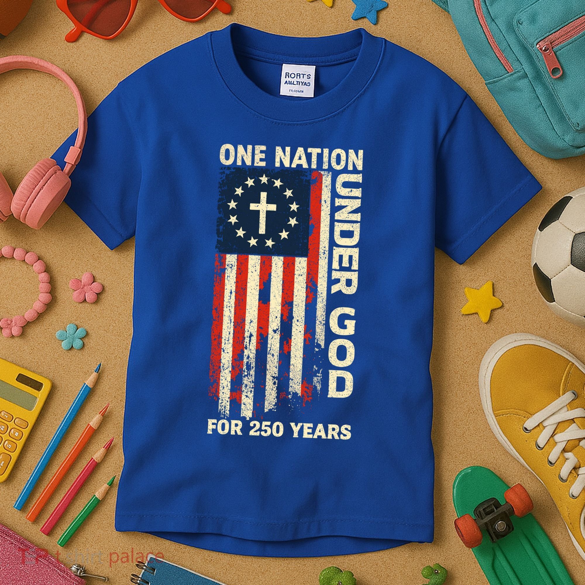 One Nation Under God For 250 Years Distressed Grunge USA Flag Kids T-Shirt