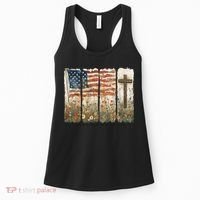 One Nation Under God USA Flag Cross Floral Christian Women Gift Women's Tank Top thumb 0