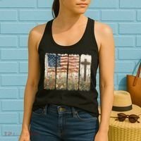 One Nation Under God USA Flag Cross Floral Christian Women Gift Women's Tank Top thumb 2