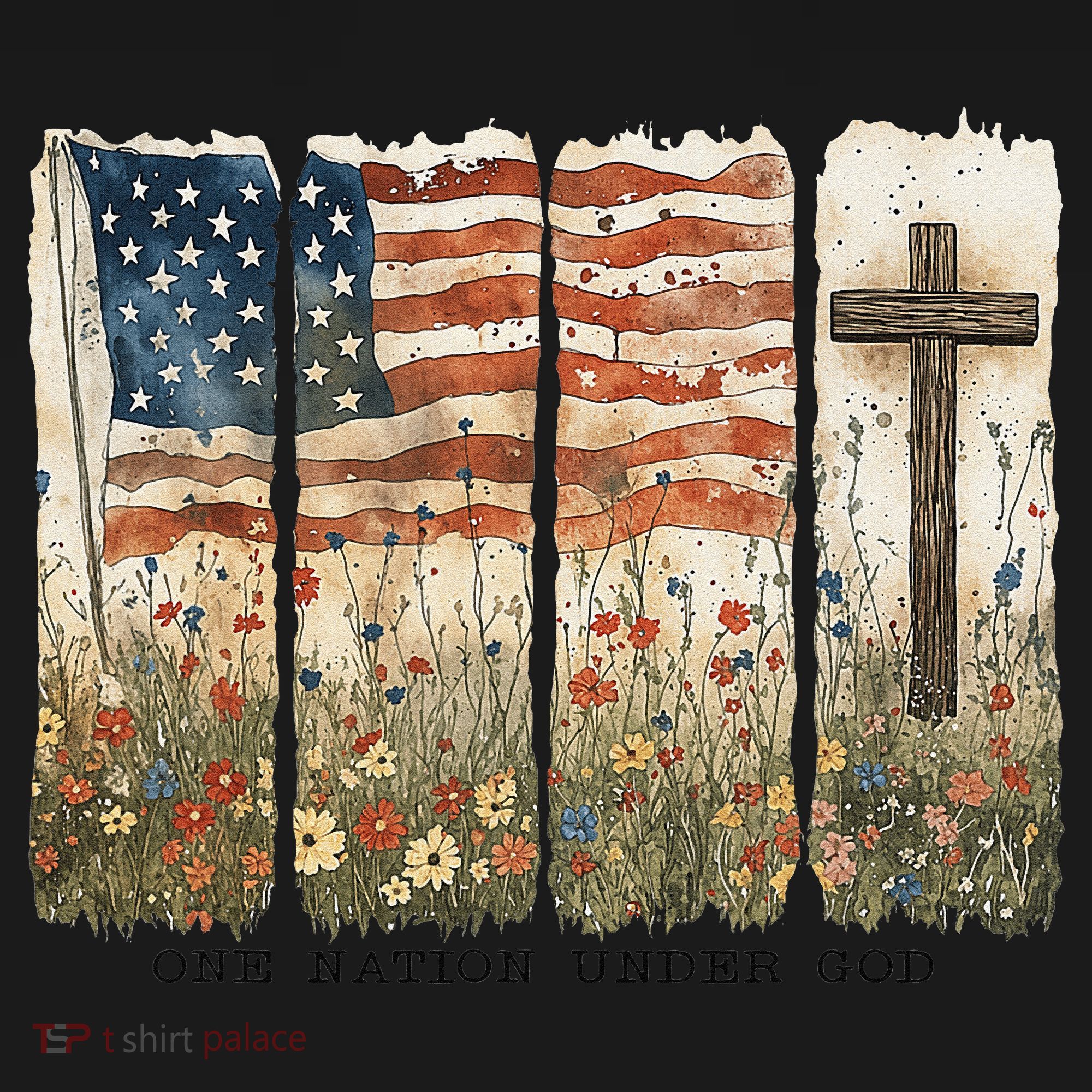 One Nation Under God USA Flag Cross Floral Christian Women Gift Women's Tank Top