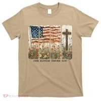 One Nation Under God USA Flag Cross Floral Christian Women Gift T-Shirt thumb 0