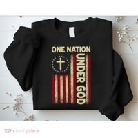One Nation Under God Flag 4th Of July Patriotic Christian  Sweatshirt thumb 2
