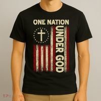 One Nation Under God Flag 4th Of July Patriotic Christian  T-Shirt thumb 3