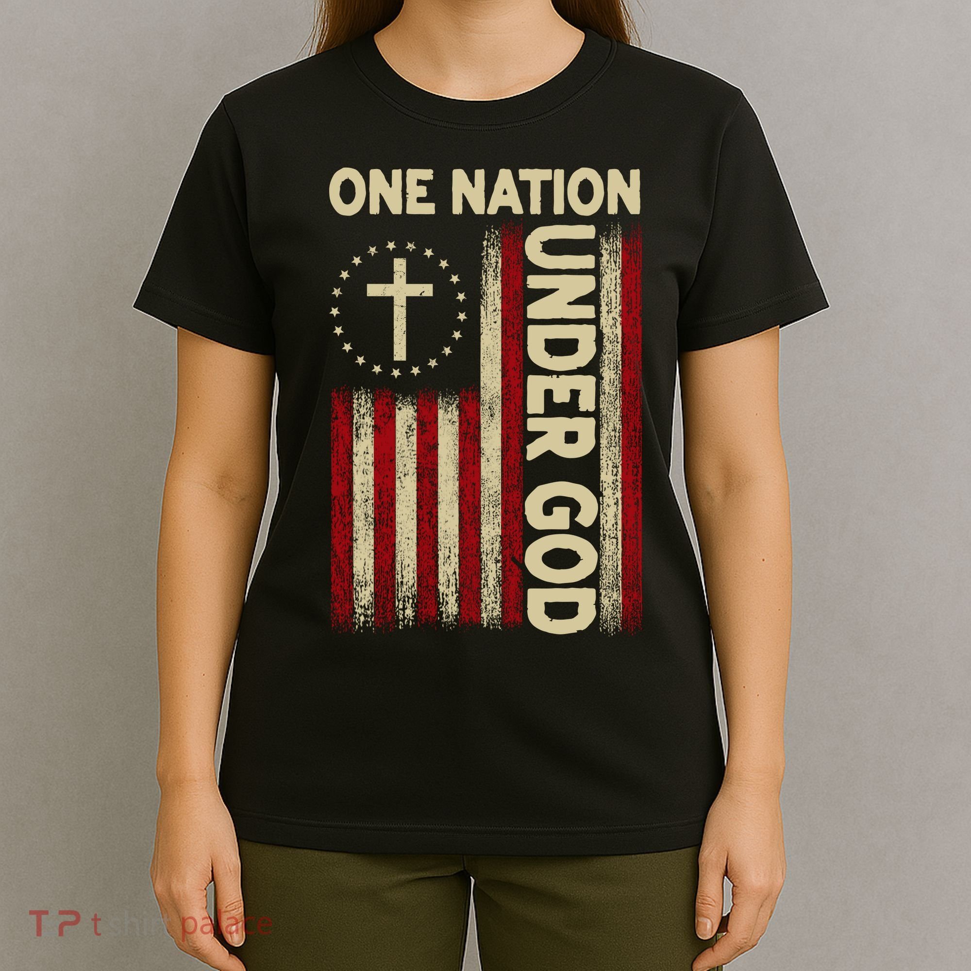 One Nation Under God Flag 4th Of July Patriotic Christian  T-Shirt