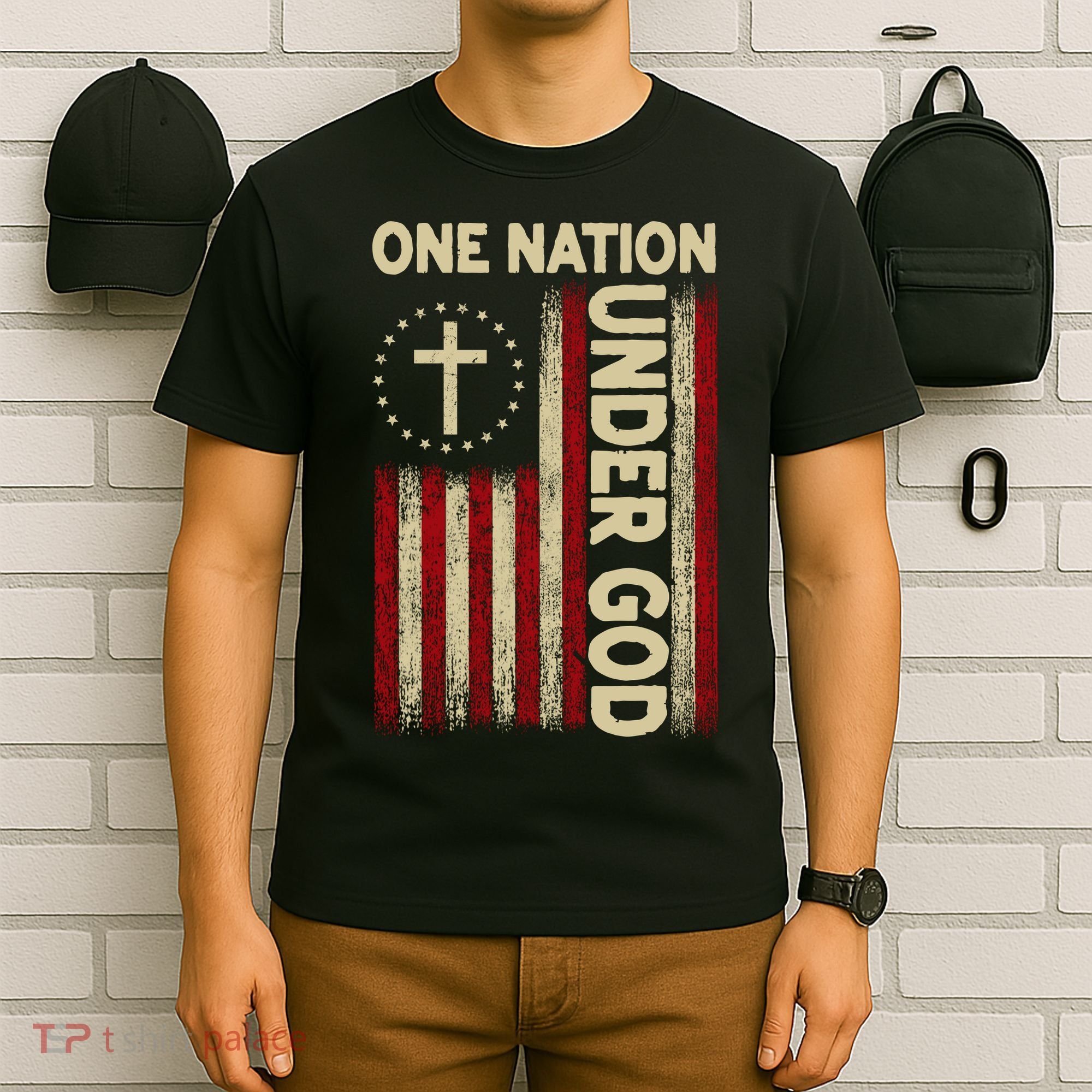 One Nation Under God Flag 4th Of July Patriotic Christian  T-Shirt