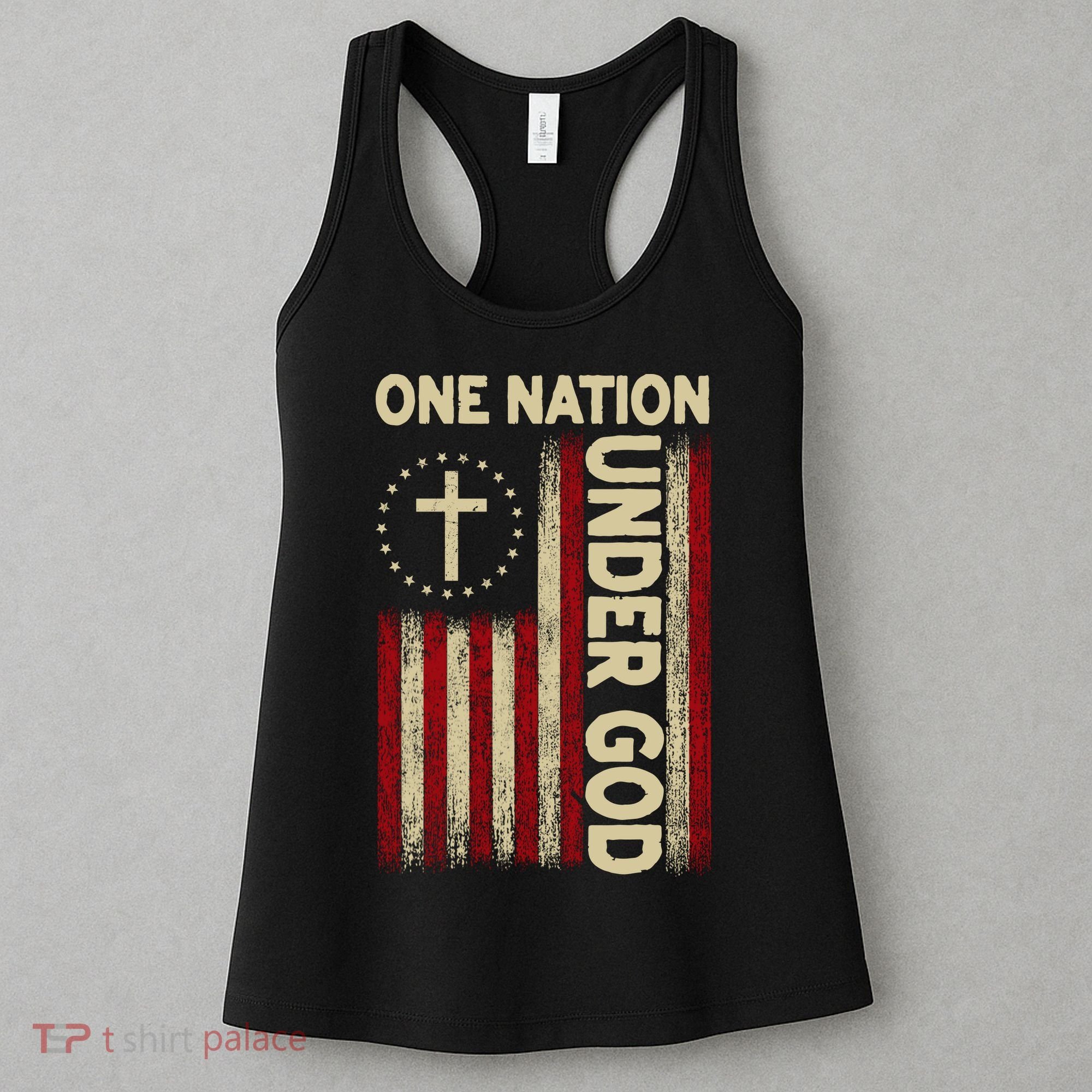 One Nation Under God Flag 4th Of July Patriotic Christian  Women's Tank Top