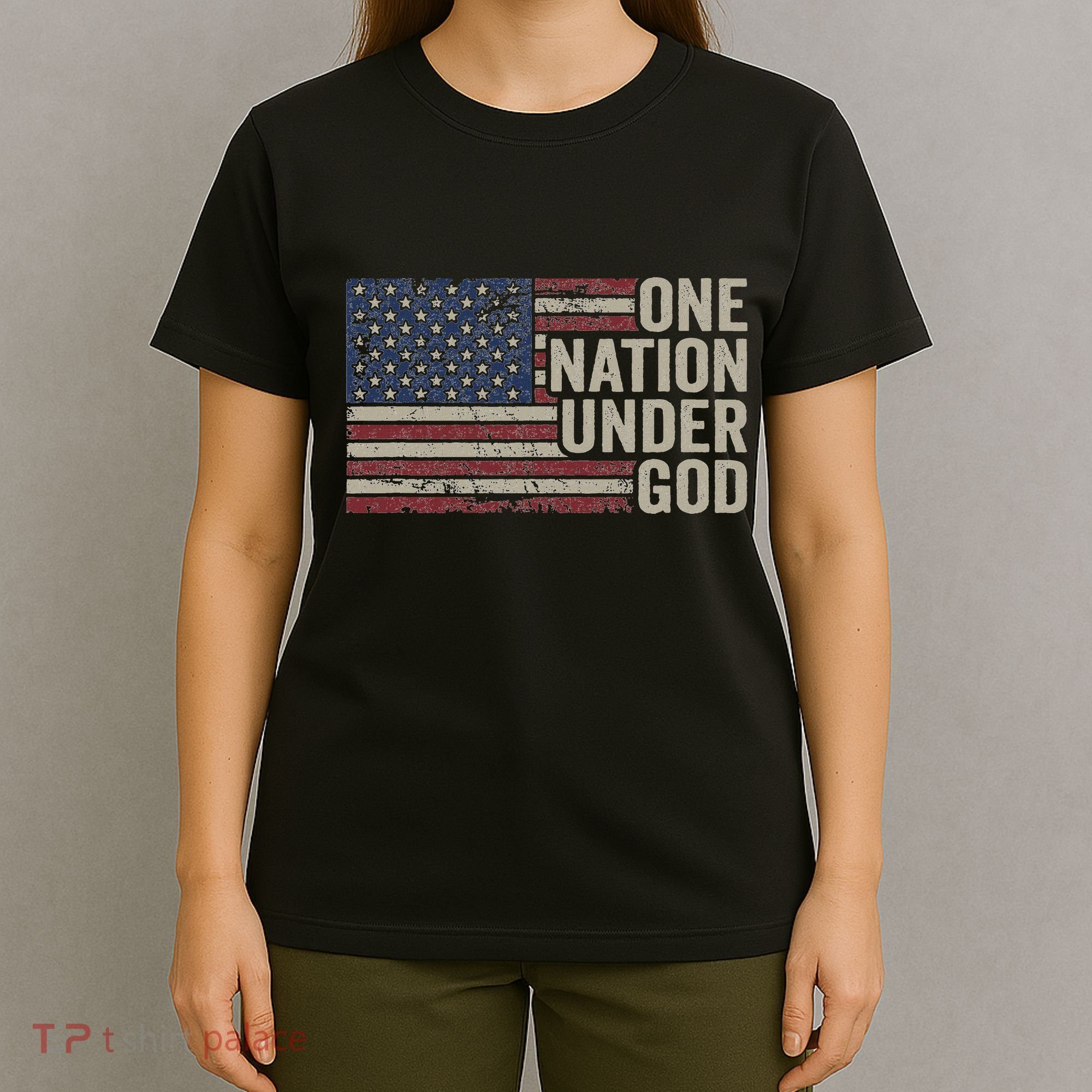 One Nation Under God Christian Usa Vintage American Flag T-Shirt