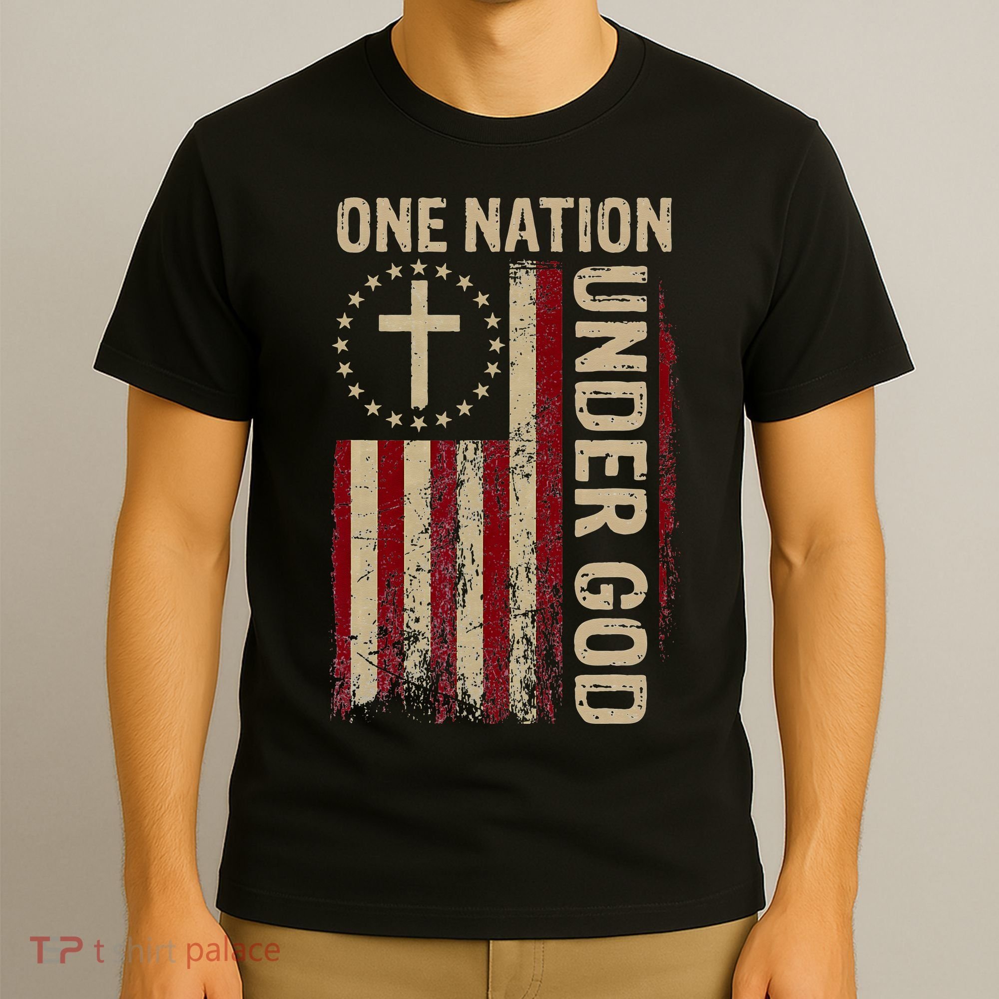 One Nation Under God Flag 4th Of July Patriotic Christian T-Shirt