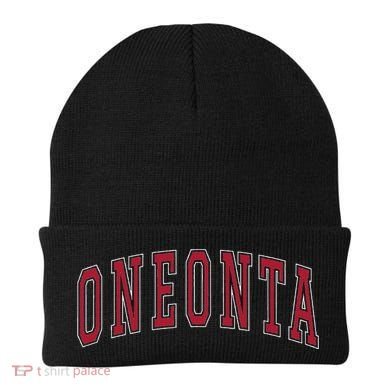 Oneonta New York Souvenir College Style Red Text Beanie