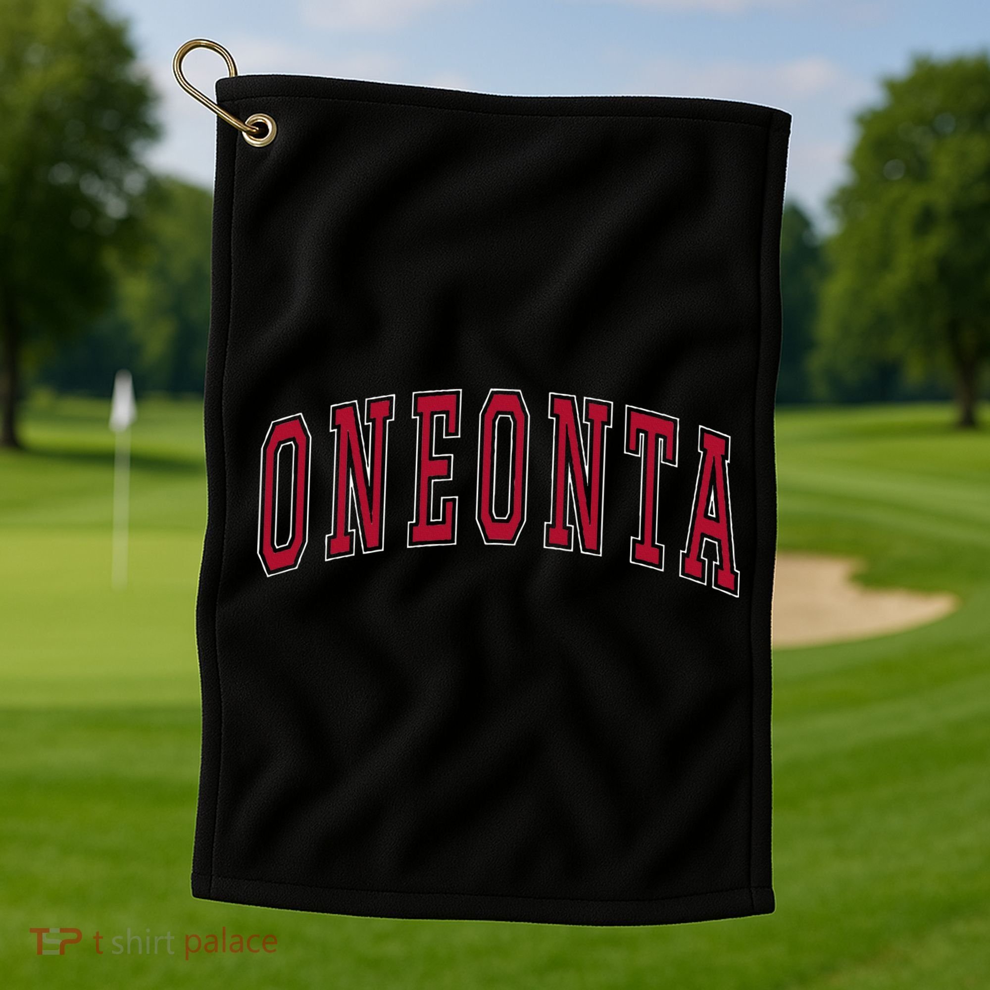 Oneonta New York Souvenir College Style Red Golf Towel