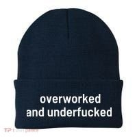 Offensive Overworked And Underfucked Funny Adult Humor Saying Beanie thumb 0