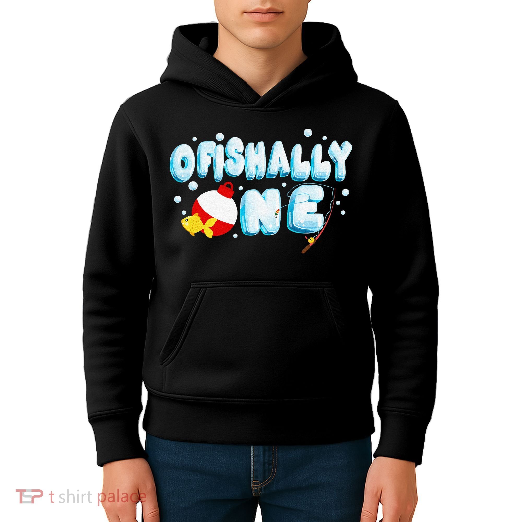 Ofishally One Birthday Outfit For Fish Lover Kids Hoodie