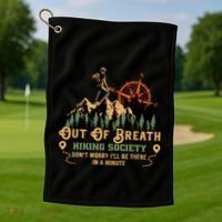 Out Of Breath Hiking Society Golf Towel thumb 1