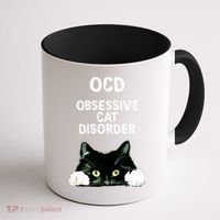 Ocd Obsessive Cat Disorder Animals Black And White Cat Coffee Mug thumb 1
