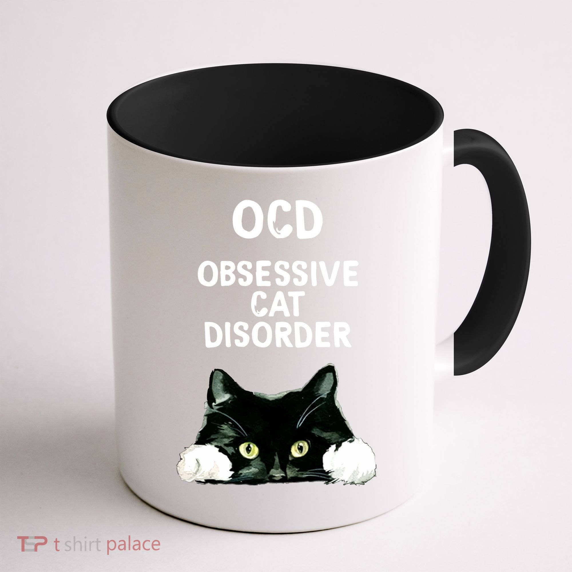 Ocd Obsessive Cat Disorder Animals Black And White Cat Coffee Mug
