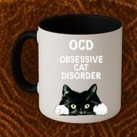 Ocd Obsessive Cat Disorder Animals Black And White Cat Coffee Mug thumb 2