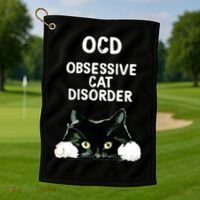 Ocd Obsessive Cat Disorder Animals Black And White Cat Golf Towel thumb 1