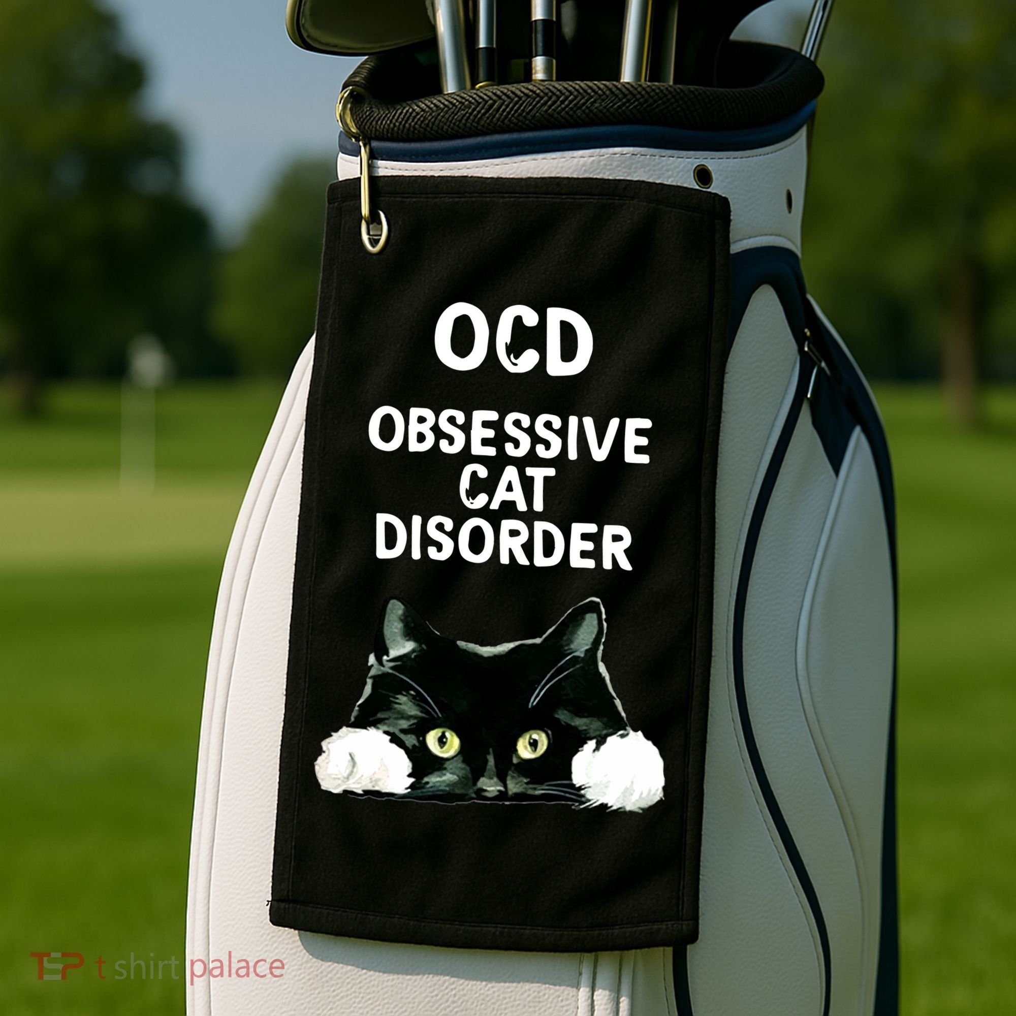 Ocd Obsessive Cat Disorder Animals Black And White Cat Golf Towel